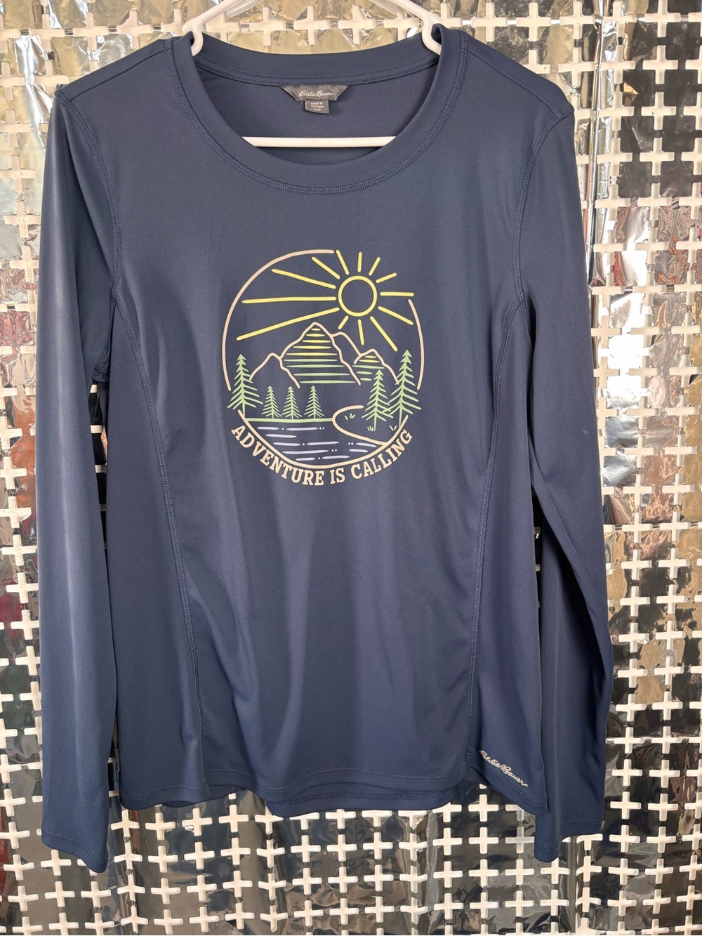 Eddie Bauer Navy Long-Sleeve Tee with Mountain Graphic